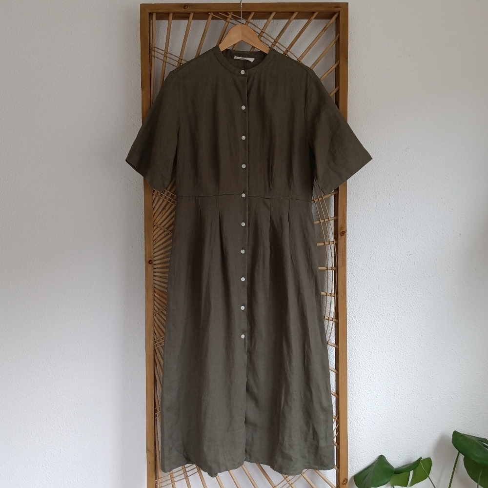 Everlane The Frolic Button Front Linen Dress Green / Size 6
